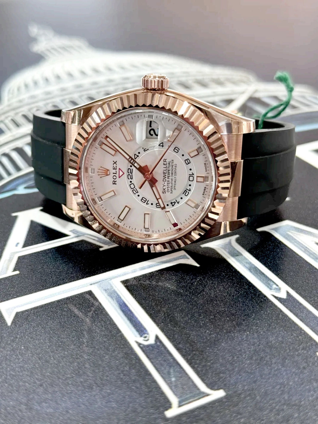 SOLD!!! Rolex Sky-Dweller Oysterflex White Dial Rose Gold – NOS Complete